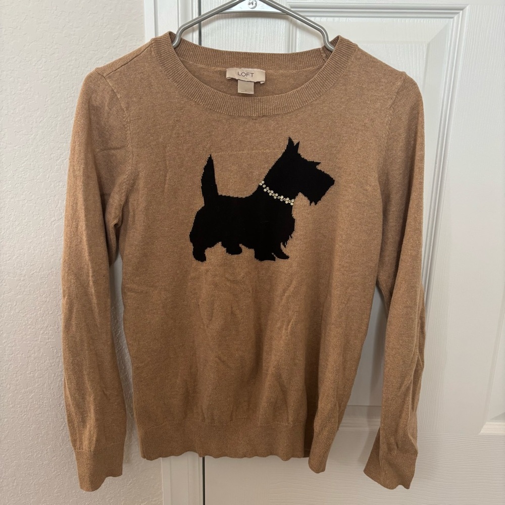 Ann Taylor LOFT Beige & Black Pullover Crew Neck Sweater Size S 100% Cotton